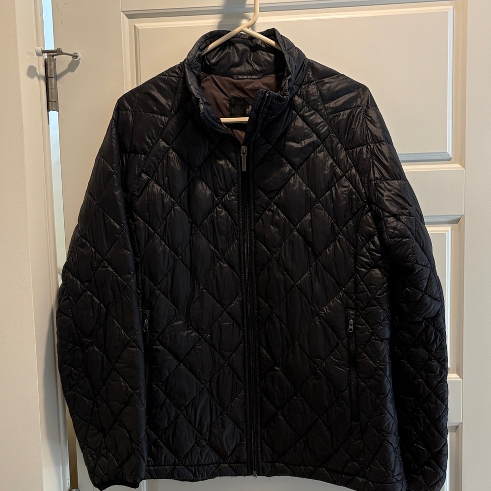 Rainforest Black Chevron Puffer Jacket (L) NWOT Think Spring